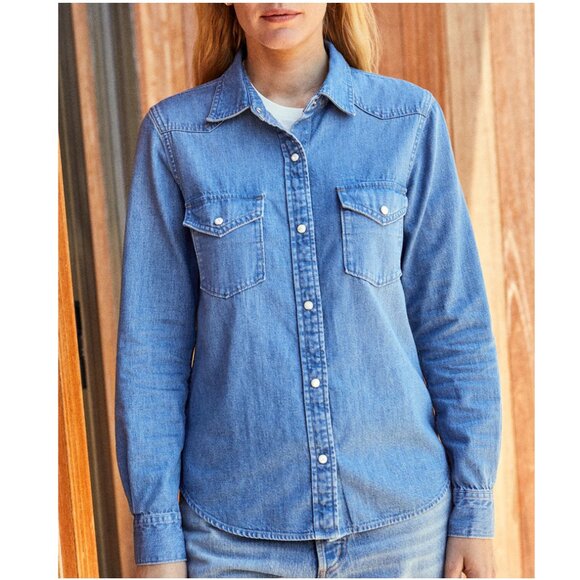 Outerknown Wyatt Western Denim Shirt, Vintage Wash Blue, Size Medium - Picture 1 of 1